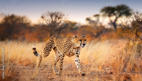 Stealthy Hunt Cheetah Intensity in the Savannah of Kruger Park, South Africa, a Powerful Portrait of Natures Grace and Instinct.