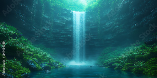 Mystical Waterfall in a Lush Gorge photo