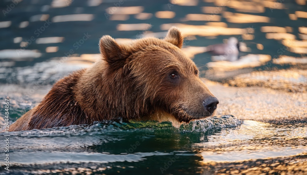 Stunning Closeup of a Bear Fishing in Crystal Clear Lake Tahoe Waters during Golden Hour Stunning Closeup of a Bear Fishing in Crystal Clear Lake Tahoe Waters during Golden Hour