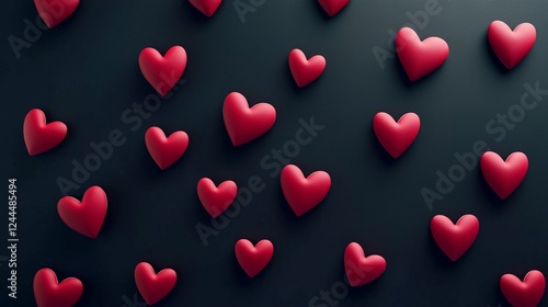 Cute volumetric hearts lie on a plain surface, top view