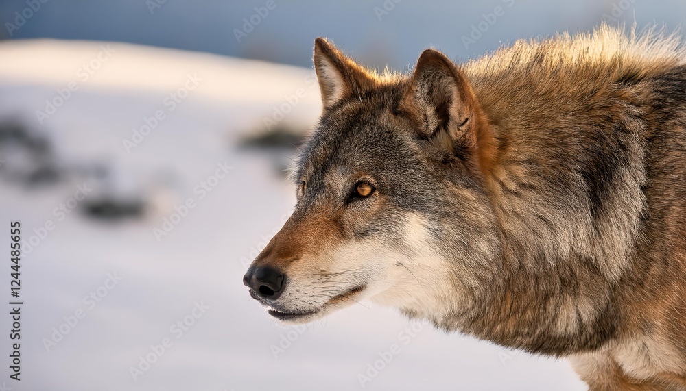 Intense Encounter A Brown Wolf Gazes Intently in Banff National Parks Winter Wonderland, Framed Against a Backdrop of SnowCapped Peaks Intense Encounter A Brown Wolf Gazes Intently in Banff National Parks Winter Wonderland, Framed Against a Backdrop of SnowCapped Peaks
