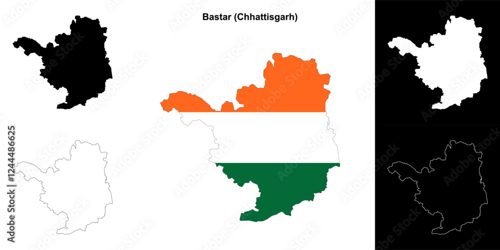 Fototapeta premium Bastar district (Chhattisgarh) blank outline map set