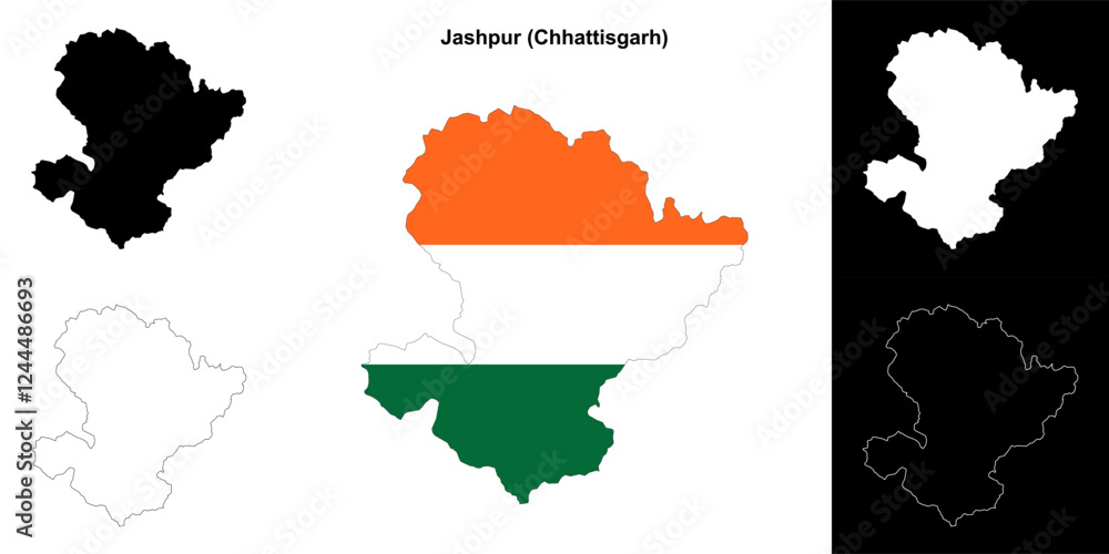 Fototapeta premium Jashpur district (Chhattisgarh) blank outline map set