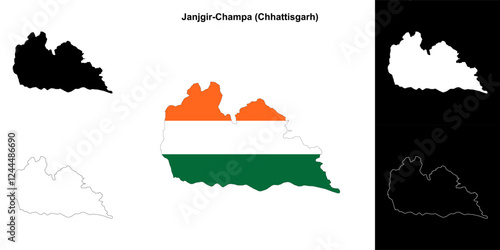 Janjgir-Champa district (Chhattisgarh) blank outline map set photo