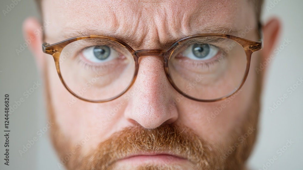 Man's angry face, close-up, indoors, neutral background, for emotion illustration Man's angry face, close-up, indoors, neutral background, for emotion illustration