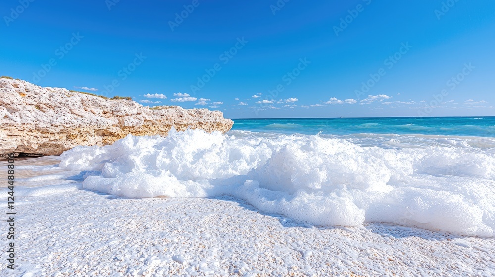 Coastal waves crashing on white sand beach Coastal waves crashing on white sand beach