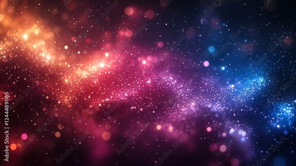 Fototapeta premium A vibrant cosmic background filled with colorful stars and glowing particles.