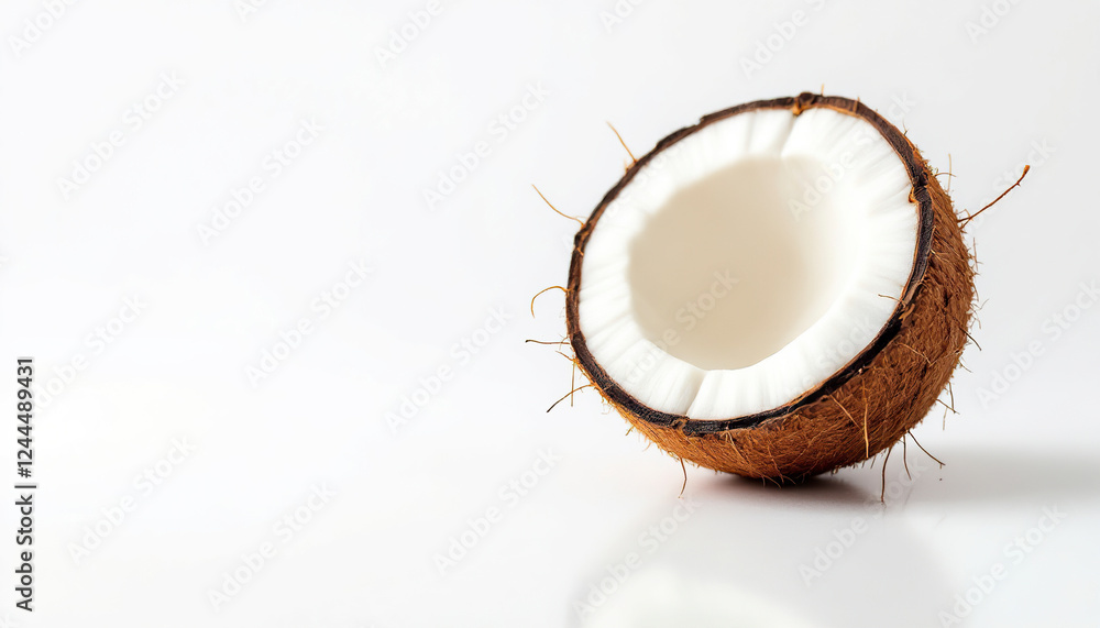 Fresh Half Coconut on White Background Tropical Food Image Fresh Half Coconut on White Background Tropical Food Image