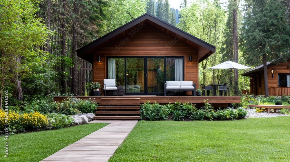 Secluded forest cabin, wood deck, green lawn. Vacation rental Secluded forest cabin, wood deck, green lawn. Vacation rental
