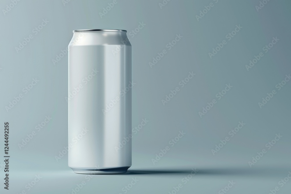 High-quality vector artwork of a white aluminum drink can, showcasing a polished metallic finish and precise lines, against a light gradient background High-quality vector artwork of a white aluminum drink can, showcasing a polished metallic finish and precise lines, against a light gradient background