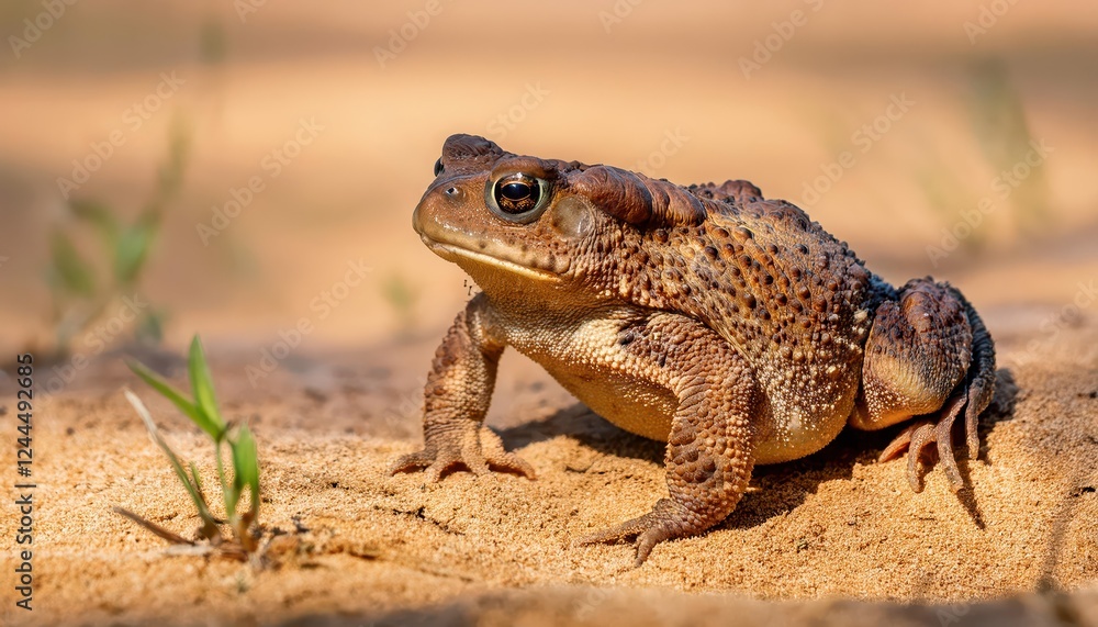 Striking Closeup of Common Spadefoot Toad in Desert Sand Habitat, Showcasing Detailed Textures and Vibrant Skin Tones Against the Brown Backdrop Striking Closeup of Common Spadefoot Toad in Desert Sand Habitat, Showcasing Detailed Textures and Vibrant Skin Tones Against the Brown Backdrop
