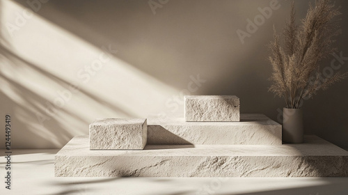 Minimalist white marble soap bars stacked on a textured neutral background, clean beauty concept emphasizing natural skincare and sustainable self-care