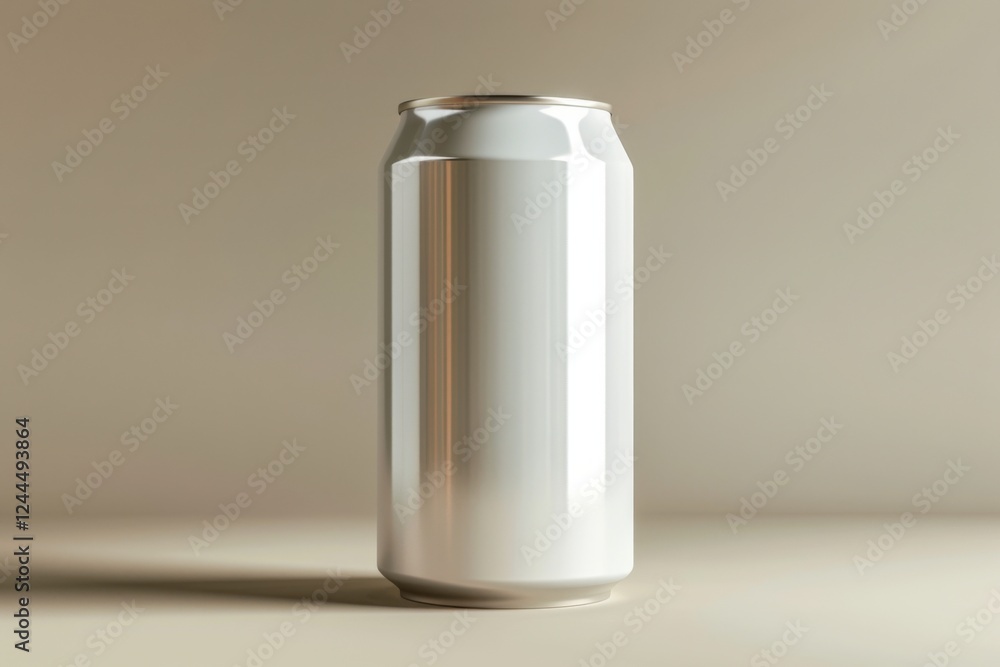 High-quality vector artwork of a white aluminum drink can, showcasing a polished metallic finish and precise lines, against a light gradient background High-quality vector artwork of a white aluminum drink can, showcasing a polished metallic finish and precise lines, against a light gradient background