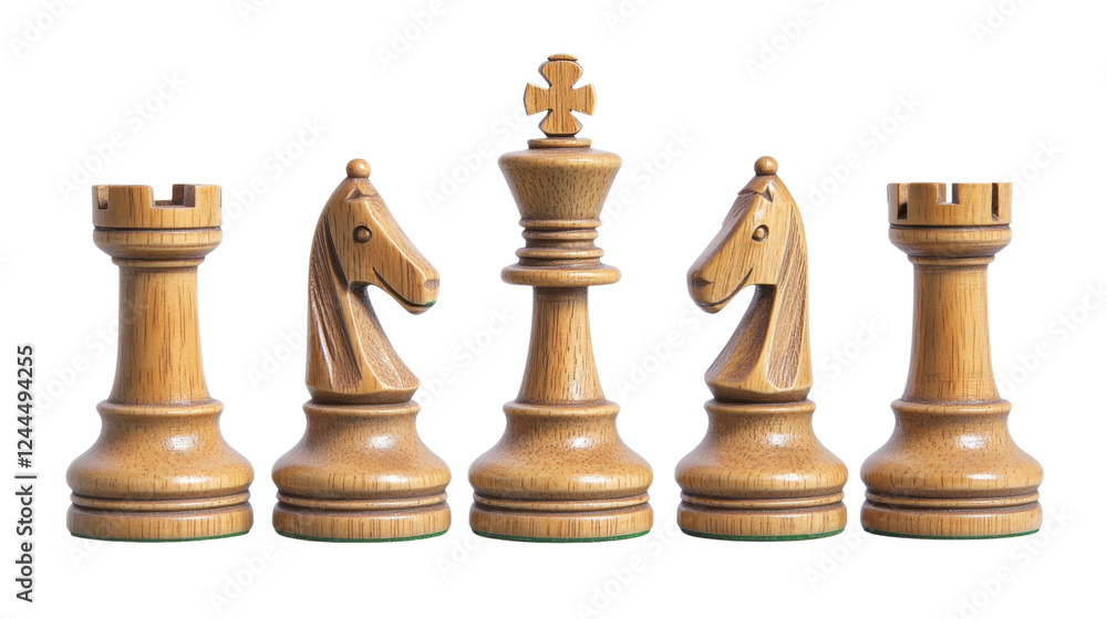 Wooden chess pieces standing on transparent background Wooden chess pieces standing on transparent background
