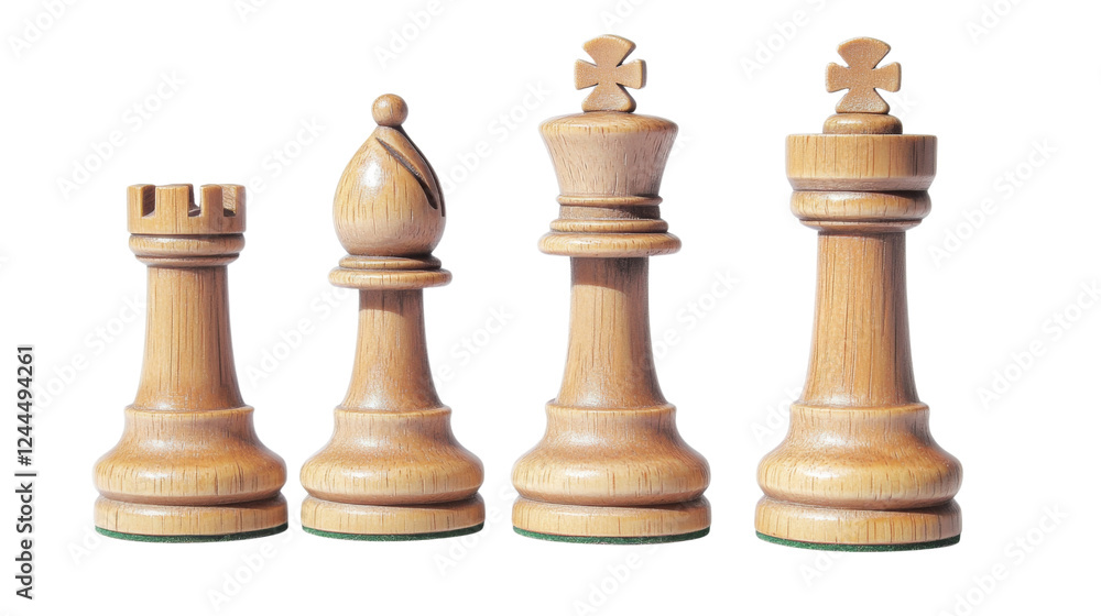 Four white chess pieces standing on transparent background Four white chess pieces standing on transparent background