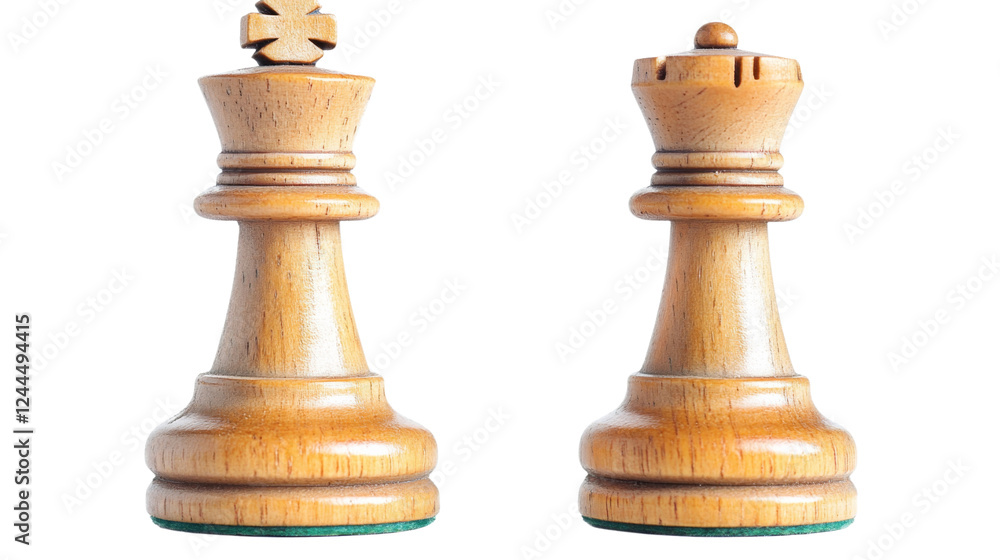 Wooden king and queen chess pieces isolated on transparent background Wooden king and queen chess pieces isolated on transparent background