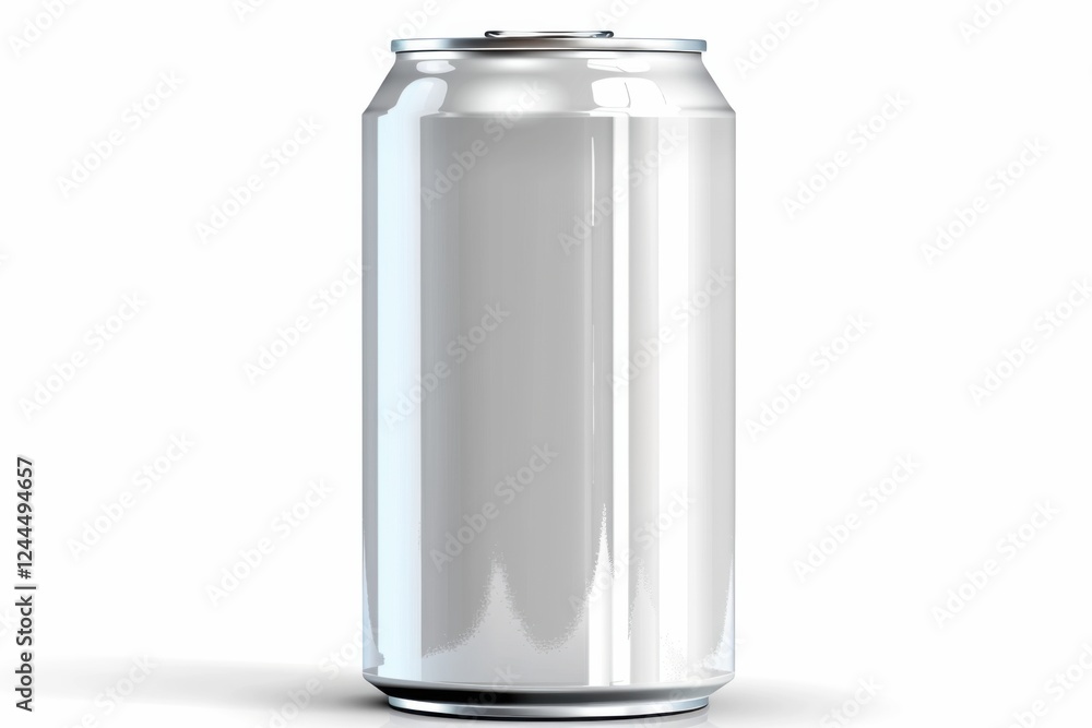 High-quality vector artwork of a white aluminum drink can, showcasing a polished metallic finish and precise lines, against a light gradient background High-quality vector artwork of a white aluminum drink can, showcasing a polished metallic finish and precise lines, against a light gradient background