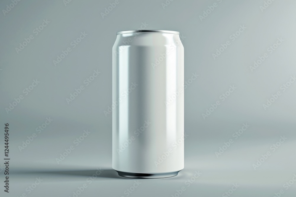 High-quality vector artwork of a white aluminum drink can, showcasing a polished metallic finish and precise lines, against a light gradient background High-quality vector artwork of a white aluminum drink can, showcasing a polished metallic finish and precise lines, against a light gradient background