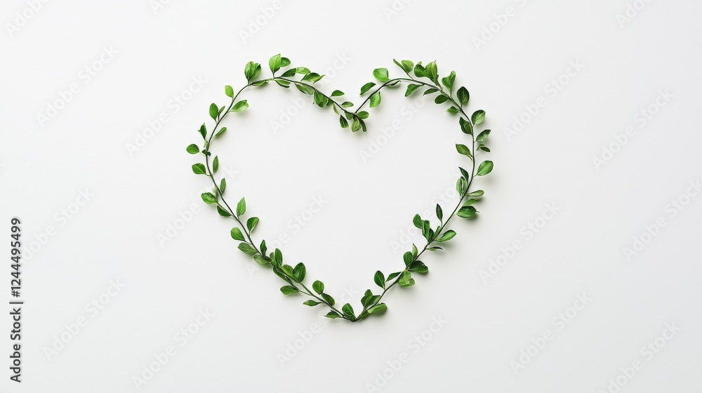 A creative arrangement of green leaves forming a heart shape on a white background, symbolizing love and nature. Perfect for eco-friendly themes. A creative arrangement of green leaves forming a heart shape on a white background, symbolizing love and nature. Perfect for eco-friendly themes.