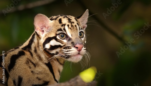 Majestic Clouded Leopard in the Himalayan Foothills at Dusk, India, Caught in a Veil of Mystery and Grace with Fur Glowing under Golden Light. photo