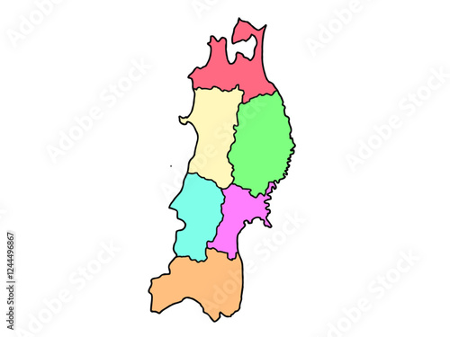 少しゆるい東北地図 色分け カラフル 東日本
