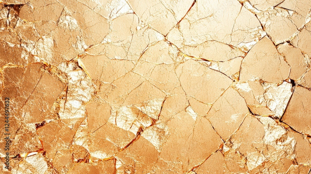 Naklejka premium A stunning close-up of cracked golden foil, showcasing intricate textures and shimmering effects. Perfect for designs needing a touch of elegance and luxury.
