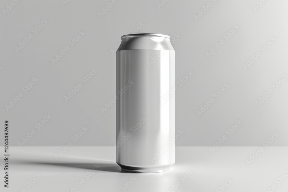 High-quality vector artwork of a white aluminum drink can, showcasing a polished metallic finish and precise lines, against a light gradient background High-quality vector artwork of a white aluminum drink can, showcasing a polished metallic finish and precise lines, against a light gradient background