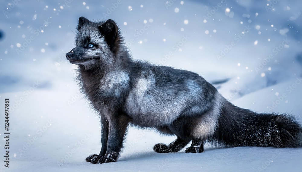 Naklejka premium Majestic Arctic Fox Against a Frosty Backdrop A Striking Portrait of a Commander Standing Proud in a Winter Wonderland