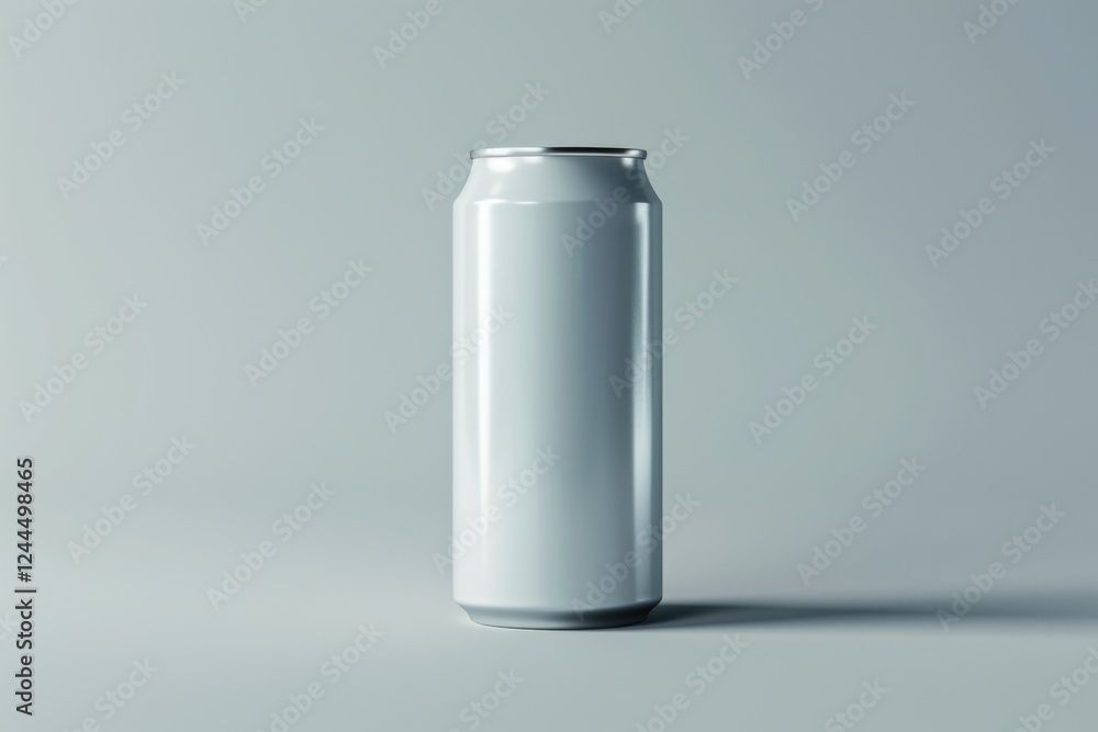 High-quality vector artwork of a white aluminum drink can, showcasing a polished metallic finish and precise lines, against a light gradient background High-quality vector artwork of a white aluminum drink can, showcasing a polished metallic finish and precise lines, against a light gradient background
