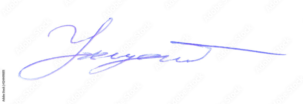 Beautiful signature made with pen isolated on white, top view Beautiful signature made with pen isolated on white, top view