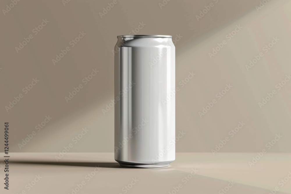 High-quality vector artwork of a white aluminum drink can, showcasing a polished metallic finish and precise lines, against a light gradient background High-quality vector artwork of a white aluminum drink can, showcasing a polished metallic finish and precise lines, against a light gradient background