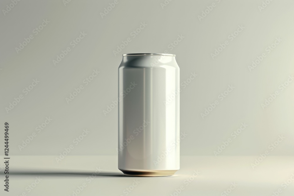 High-quality vector artwork of a white aluminum drink can, showcasing a polished metallic finish and precise lines, against a light gradient background High-quality vector artwork of a white aluminum drink can, showcasing a polished metallic finish and precise lines, against a light gradient background