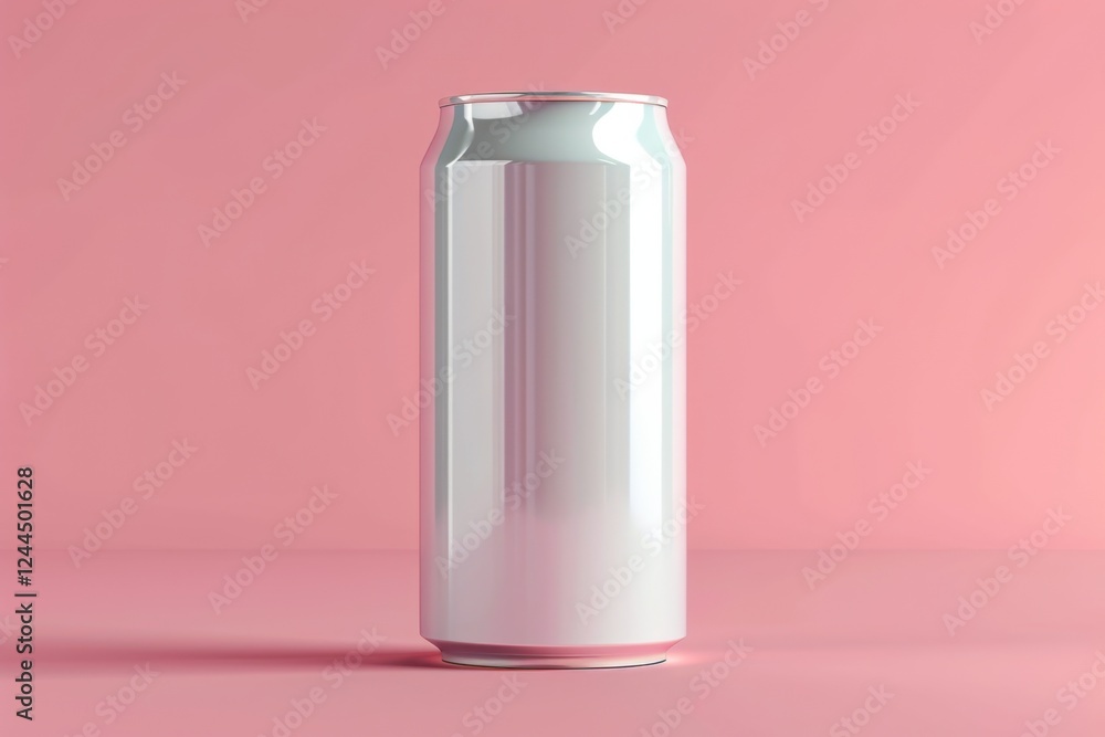 High-quality vector artwork of a white aluminum drink can, showcasing a polished metallic finish and precise lines, against a light gradient background High-quality vector artwork of a white aluminum drink can, showcasing a polished metallic finish and precise lines, against a light gradient background