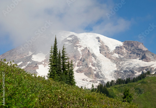 Washington State, Mount Rainier National Park. Mount Rainier, snowcapped moun...