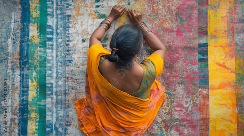 Skilled Indian craftsperson weaving intricate textile, preserving cultural artistry through meticulous handcrafted techniques