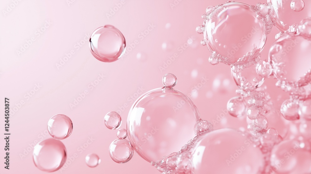 Pink Bubbles Abstract: A mesmerizing abstract image featuring numerous translucent pink bubbles of varying sizes, floating against a soft pink backdrop, creating a dreamy, ethereal atmosphere. Pink Bubbles Abstract: A mesmerizing abstract image featuring numerous translucent pink bubbles of varying sizes, floating against a soft pink backdrop, creating a dreamy, ethereal atmosphere.