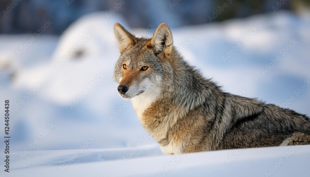 Striking Coyote Amidst Deep Winter Snow Majestic Solitude in Montanas Frozen Wilderness at Twilight Striking Coyote Amidst Deep Winter Snow Majestic Solitude in Montanas Frozen Wilderness at Twilight