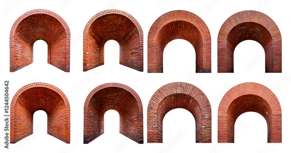 Collection of Red Brick Arches on a White Background Display, isolated on transparent background Collection of Red Brick Arches on a White Background Display, isolated on transparent background