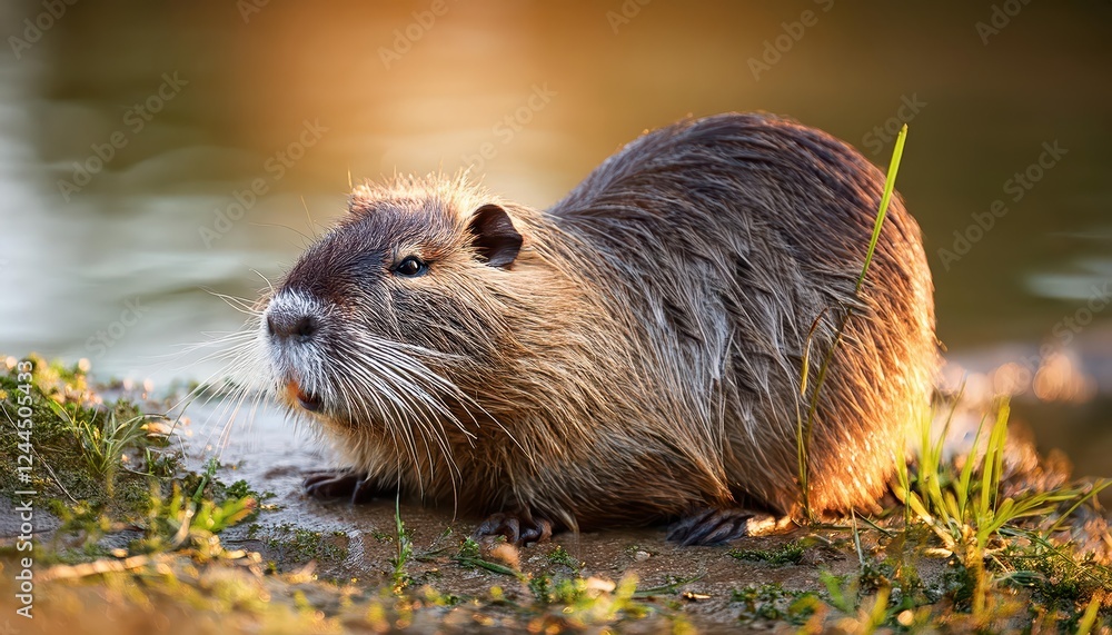 Striking CloseUp of a Coypu in a European City Park Brown Rodent With BeaverLike Features Basks in the Morning Light, Capturing the Tranquility and Wildlife in Urban Spaces. Striking CloseUp of a Coypu in a European City Park Brown Rodent With BeaverLike Features Basks in the Morning Light, Capturing the Tranquility and Wildlife in Urban Spaces.