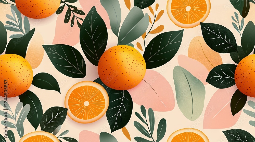 A set of oranges resting atop a table amidst green foliage and orange hues in the background A set of oranges resting atop a table amidst green foliage and orange hues in the background