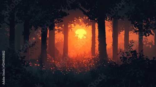 sunset in the forest