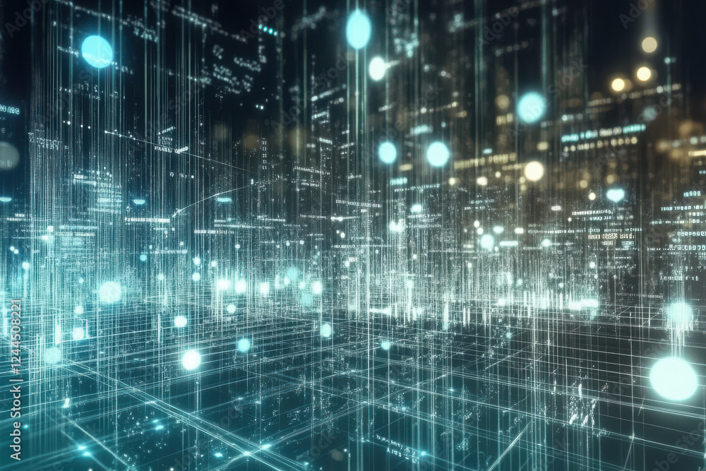 Futuristic digital data network with glowing connections representing AI and cyber technology Futuristic digital data network with glowing connections representing AI and cyber technology