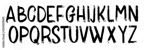 Typeface or font hand drawn made with brushstrokes. Grunge original engraved sketchy alphabet