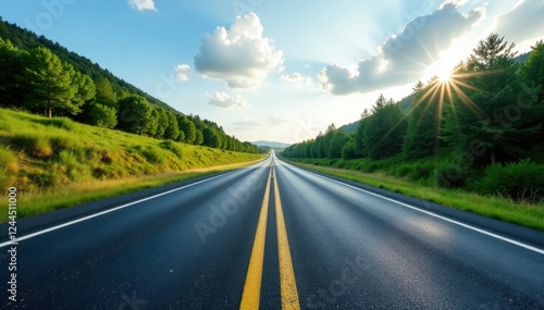 Dark asphalt highway, clear road markings, daytime , journey, lines