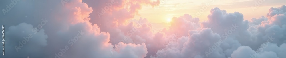 Obraz premium Pastel rainbow subtly glows in a gray cloudy background, gentle light, soft focus, serene landscape