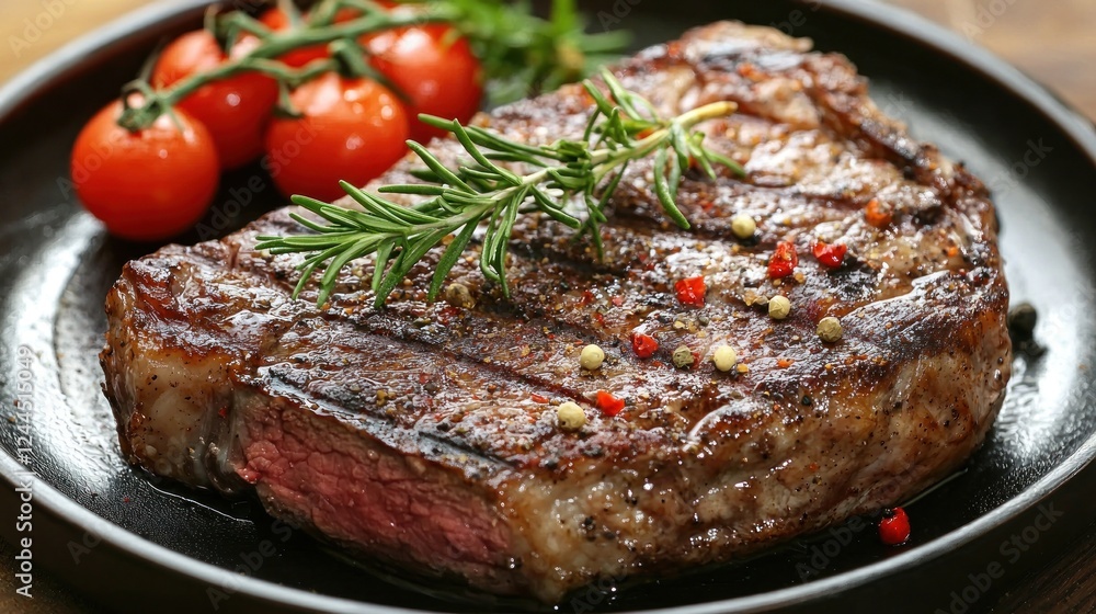 Grilled Steak Rosemary Garnish Cherry Tomatoes Grilled Steak Rosemary Garnish Cherry Tomatoes