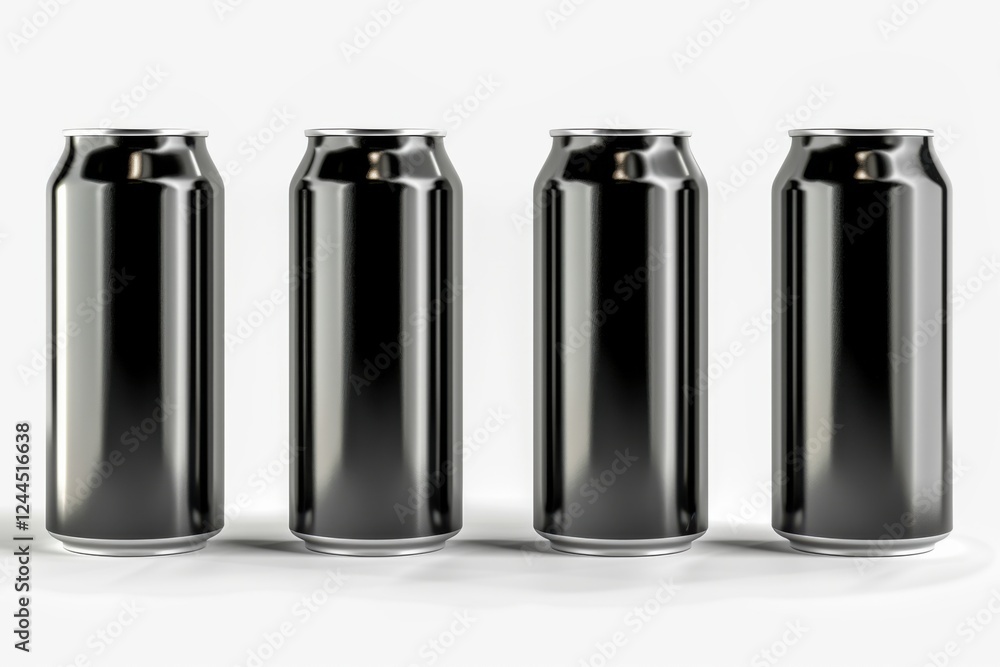 Set of 3D vector illustrations of black aluminum soft drink cans, isolated on a white background, modern and sleek design Set of 3D vector illustrations of black aluminum soft drink cans, isolated on a white background, modern and sleek design