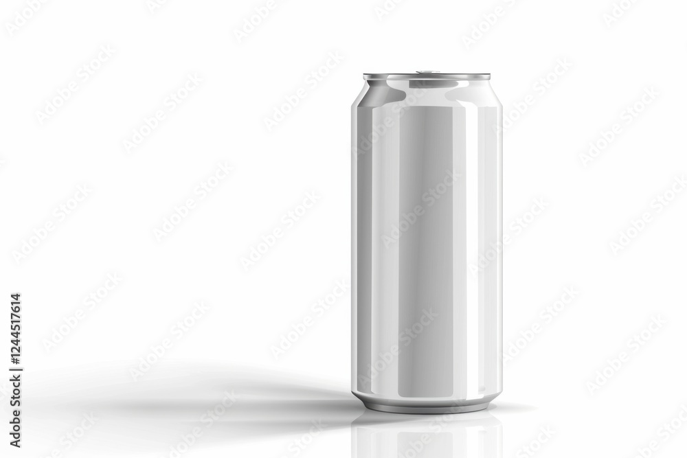 High-quality vector artwork of a white aluminum drink can, showcasing a polished metallic finish and precise lines, against a light gradient background High-quality vector artwork of a white aluminum drink can, showcasing a polished metallic finish and precise lines, against a light gradient background