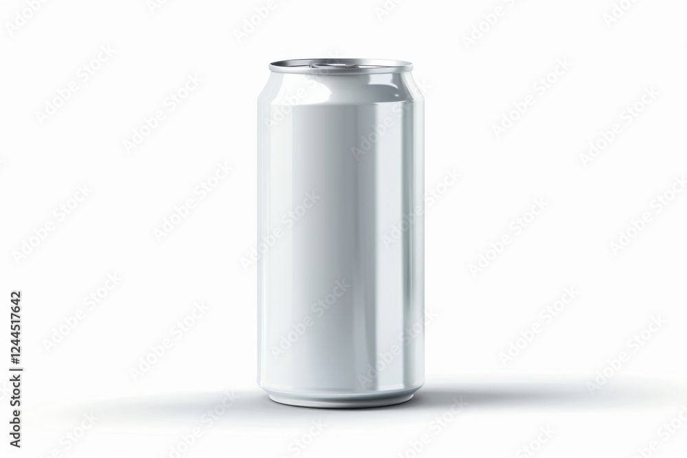High-quality vector artwork of a white aluminum drink can, showcasing a polished metallic finish and precise lines, against a light gradient background High-quality vector artwork of a white aluminum drink can, showcasing a polished metallic finish and precise lines, against a light gradient background