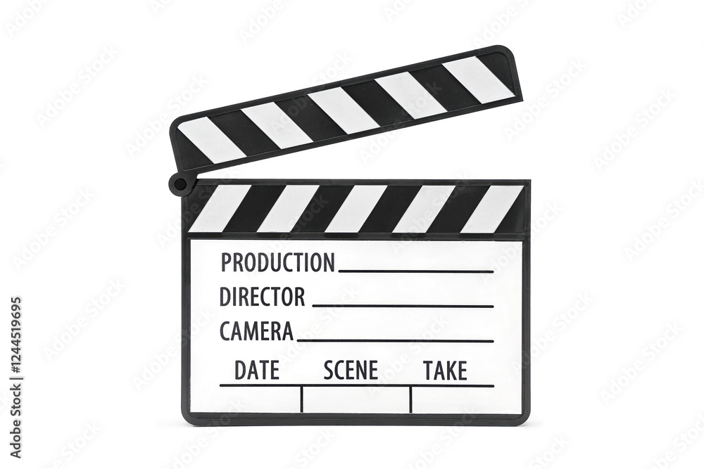Obraz premium Classic Black and White Movie Filmmaking Open Clapperboard or Slate Ready for Action - Isolated on White Background